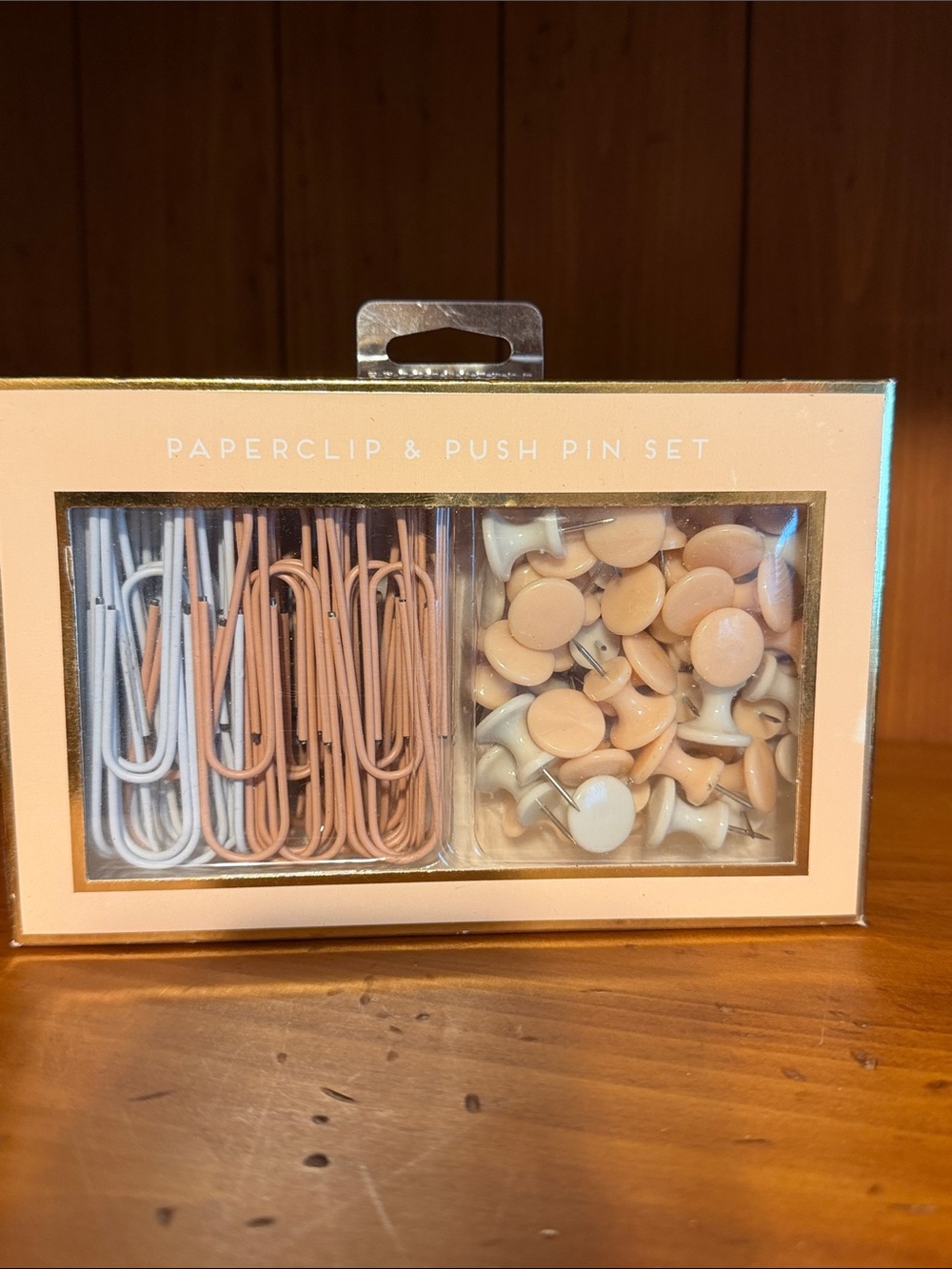 Large Neutral Paperclip & Push Pin Set — pinkish Beige and White.